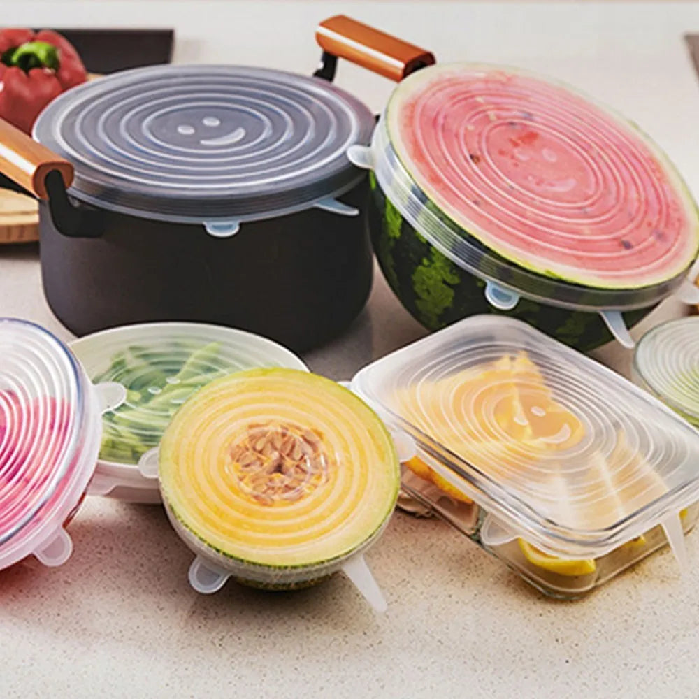 kit 6 Tampa de Silicone Elástica Ajustável  e Pratica para Sua Cozinha!