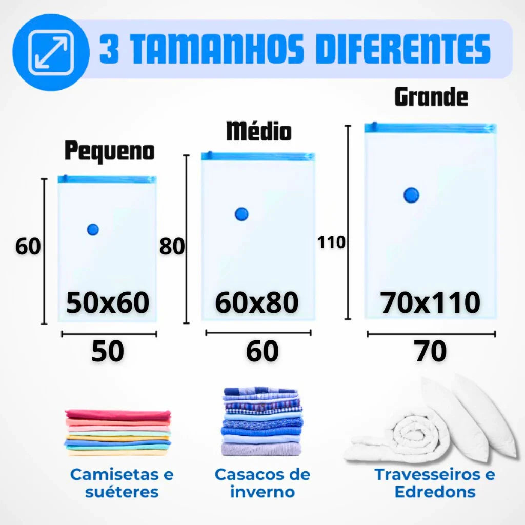 Kit 10 Sacos a Vácuo Reutilizáveis - Organize